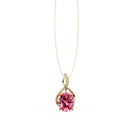 4.9 CTW Oval Twist Colorstone Pendant Necklace — Tourmaline Rose Pink — 14K Yellow Gold