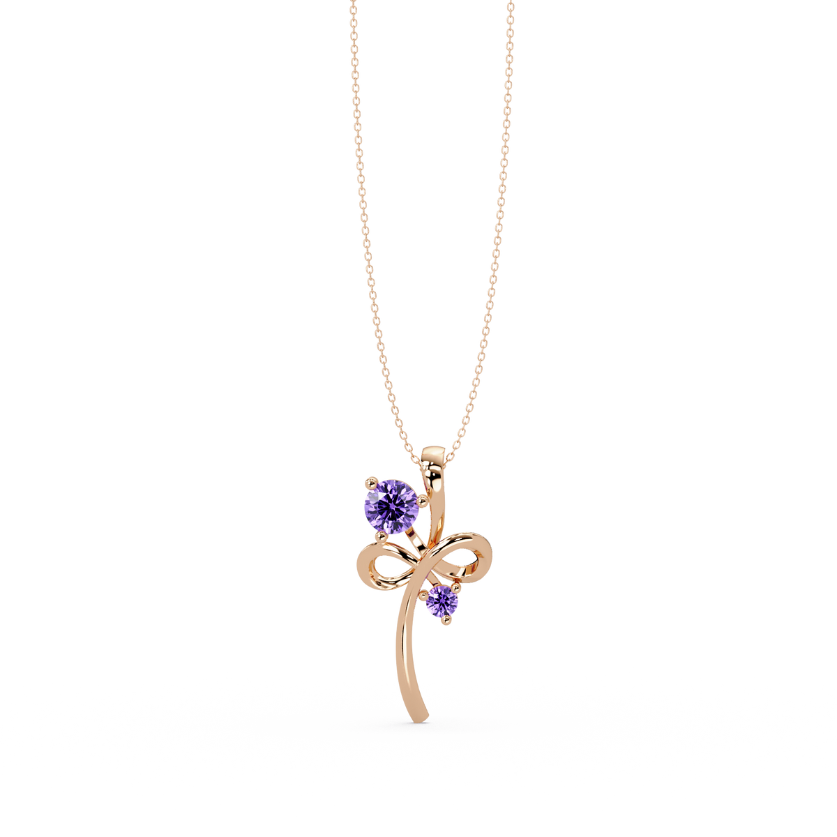 0.6 CTW Double Round Bow Colorstone Pendant Necklace — Amethyst Lavender — 14K Rose Gold