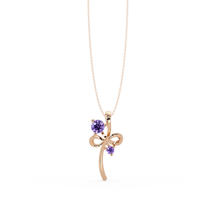0.6 CTW Double Round Bow Colorstone Pendant Necklace — Amethyst Lavender — 14K Rose Gold