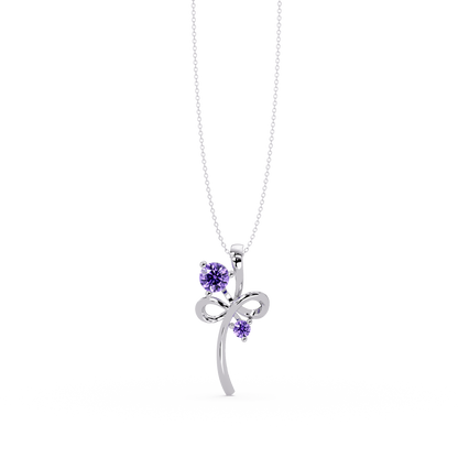 0.6 CTW Double Round Bow Colorstone Pendant Necklace — Amethyst Lavender — 14K White Gold