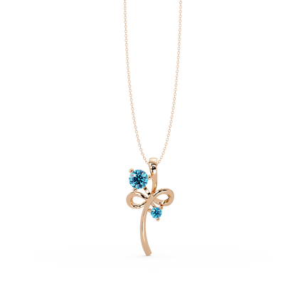 0.6 CTW Double Round Bow Colorstone Pendant Necklace — Aquamarine Sky Blue — 14K Rose Gold