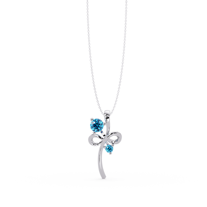 0.6 CTW Double Round Bow Colorstone Pendant Necklace — Aquamarine Sky Blue — 14K White Gold