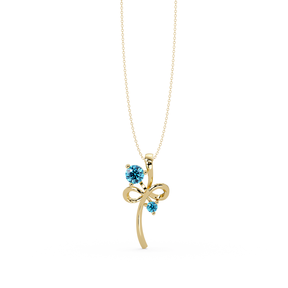0.6 CTW Double Round Bow Colorstone Pendant Necklace — Aquamarine Sky Blue — 14K Yellow Gold