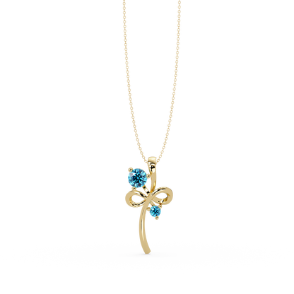 0.6 CTW Double Round Bow Colorstone Pendant Necklace — Aquamarine Sky Blue — 14K Yellow Gold