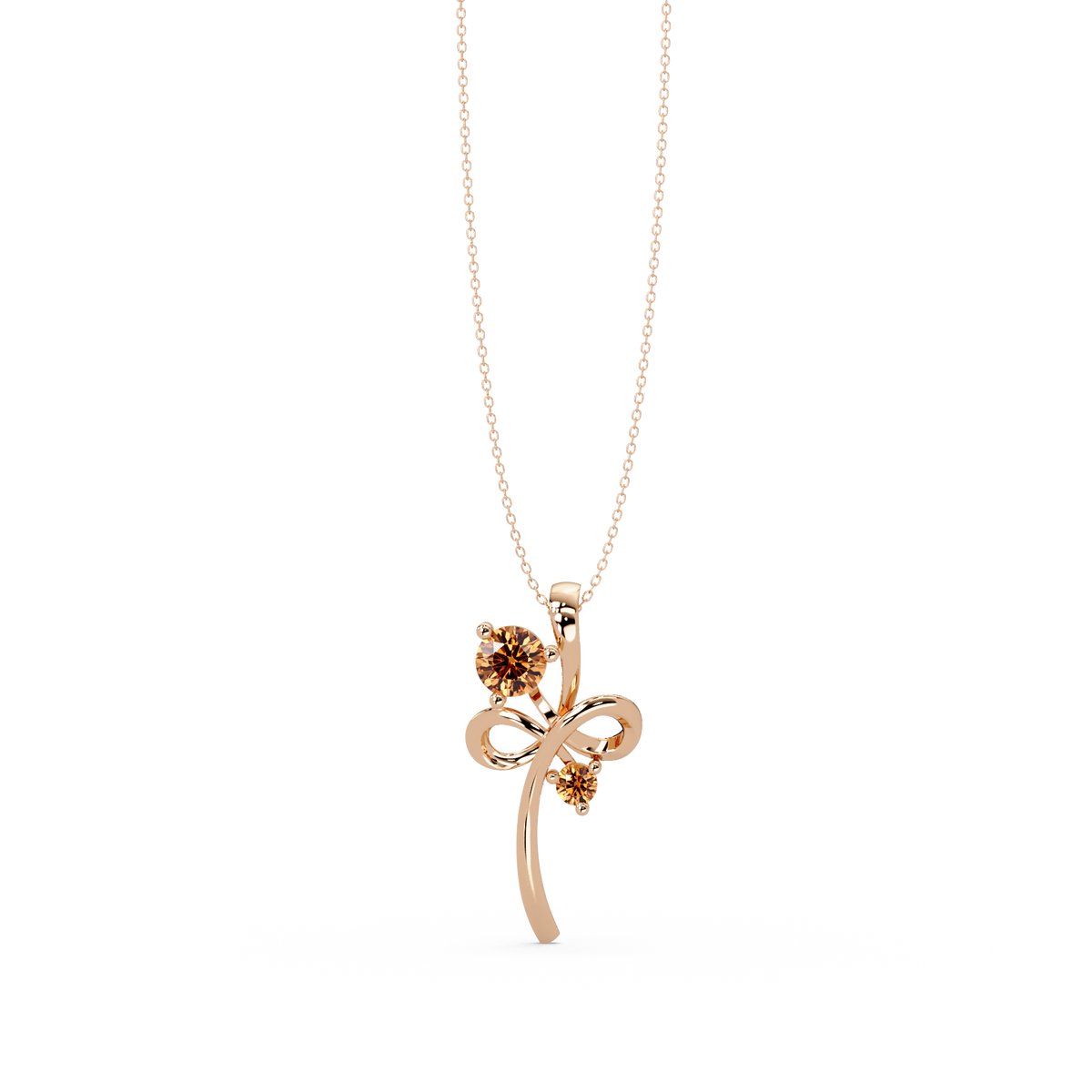 0.6 CTW Double Round Bow Colorstone Pendant Necklace — Champagne Topaz Amber — 14K Rose Gold