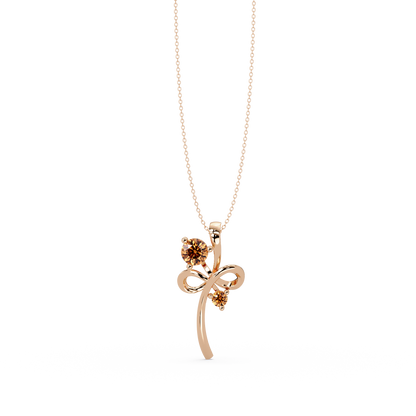 0.6 CTW Double Round Bow Colorstone Pendant Necklace — Champagne Topaz Amber — 14K Rose Gold