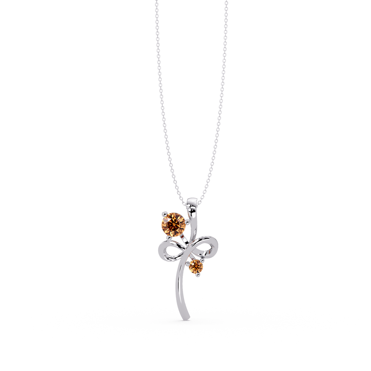 0.6 CTW Double Round Bow Colorstone Pendant Necklace — Champagne Topaz Amber — 14K White Gold