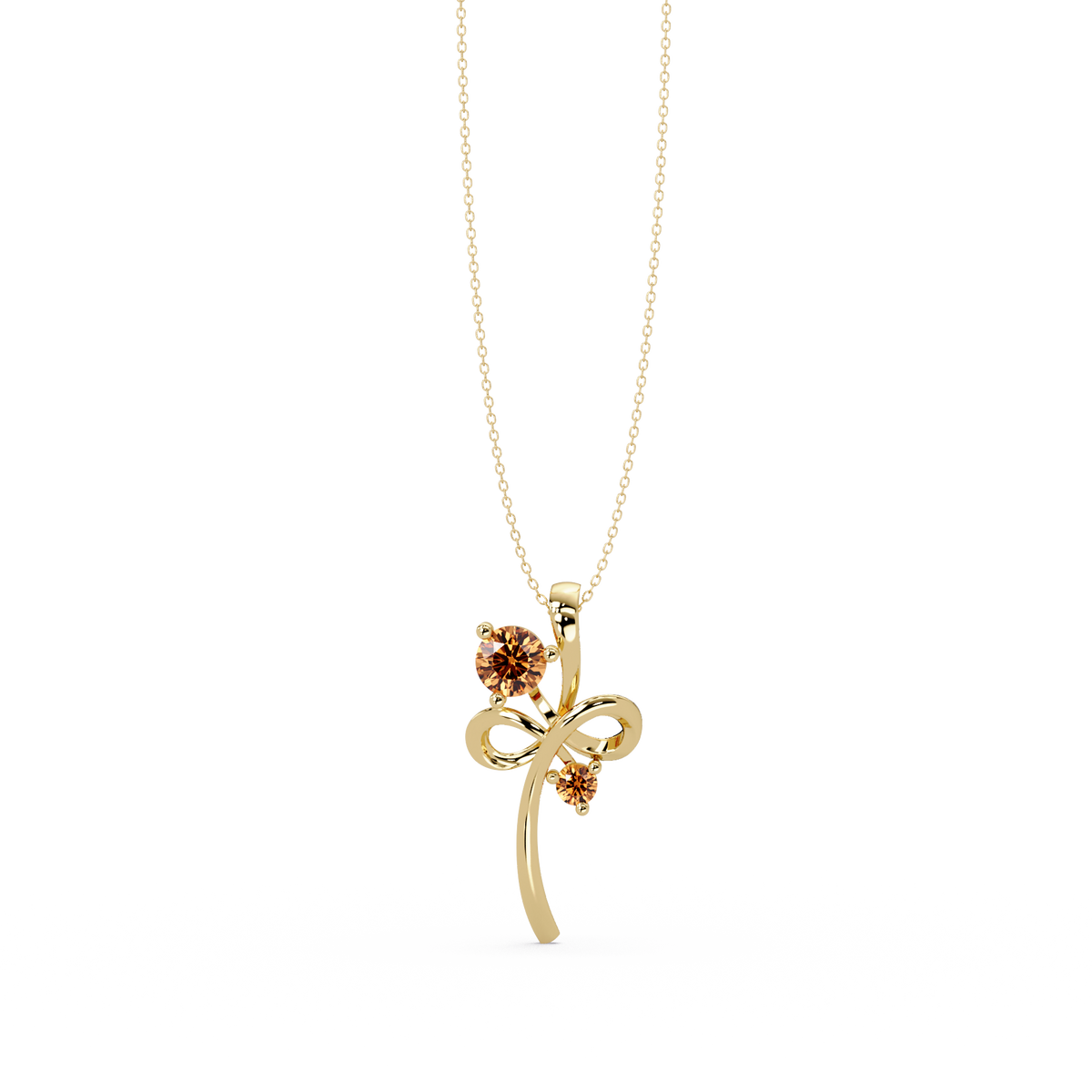 0.6 CTW Double Round Bow Colorstone Pendant Necklace — Champagne Topaz Amber — 14K Yellow Gold