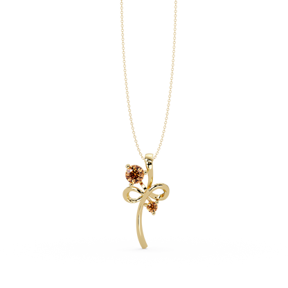 0.6 CTW Double Round Bow Colorstone Pendant Necklace — Champagne Topaz Amber — 14K Yellow Gold