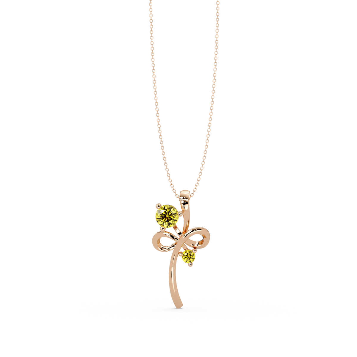 0.6 CTW Double Round Bow Colorstone Pendant Necklace — Citrine Lemon Yellow — 14K Rose Gold