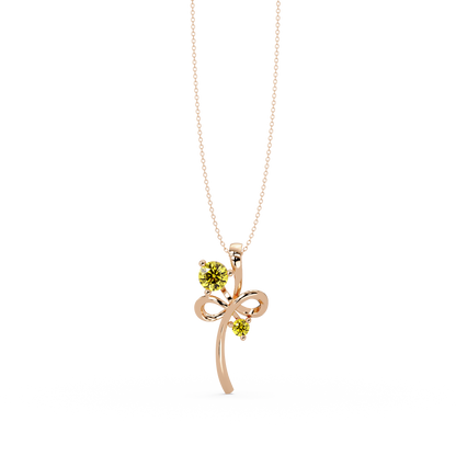 0.6 CTW Double Round Bow Colorstone Pendant Necklace — Citrine Lemon Yellow — 14K Rose Gold