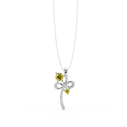 0.6 CTW Double Round Bow Colorstone Pendant Necklace — Citrine Lemon Yellow — 14K White Gold