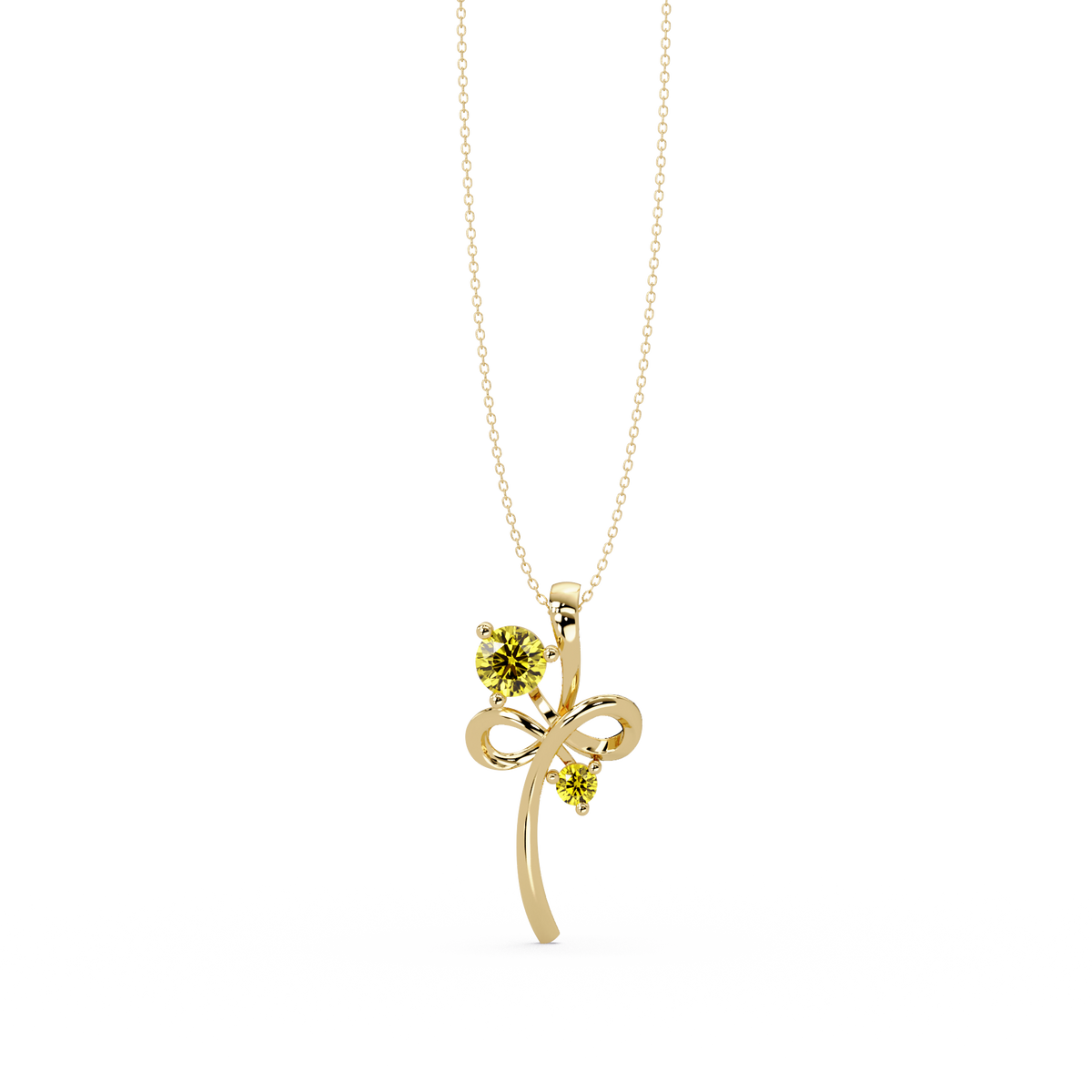 0.6 CTW Double Round Bow Colorstone Pendant Necklace — Citrine Lemon Yellow — 14K Yellow Gold