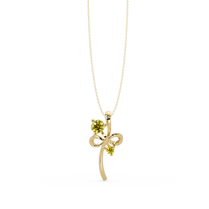 0.6 CTW Double Round Bow Colorstone Pendant Necklace — Citrine Lemon Yellow — 14K Yellow Gold