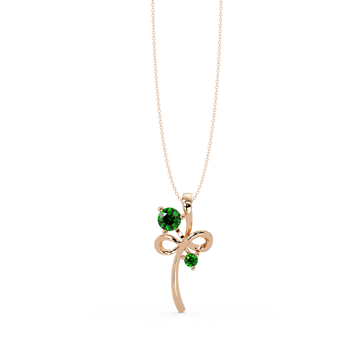 0.6 CTW Double Round Bow Colorstone Pendant Necklace — Emerald Deep Green — 14K Rose Gold