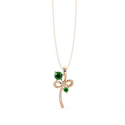 0.6 CTW Double Round Bow Colorstone Pendant Necklace — Emerald Deep Green — 14K Rose Gold