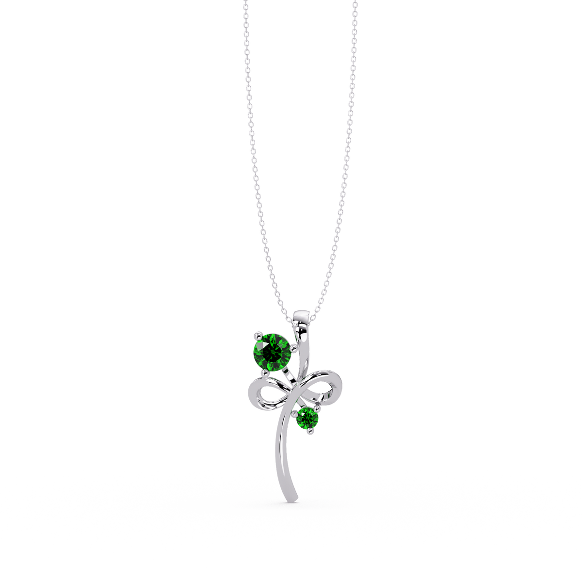 0.6 CTW Double Round Bow Colorstone Pendant Necklace — Emerald Deep Green — 14K White Gold