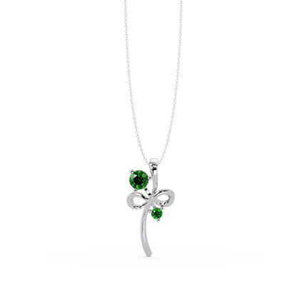 0.6 CTW Double Round Bow Colorstone Pendant Necklace — Emerald Deep Green — 14K White Gold
