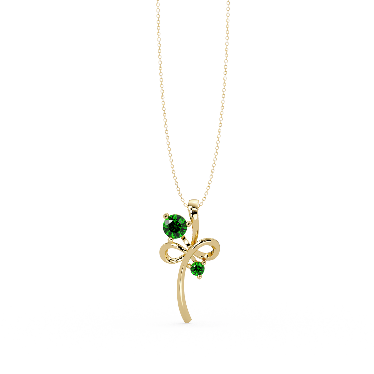 0.6 CTW Double Round Bow Colorstone Pendant Necklace — Emerald Deep Green — 14K Yellow Gold