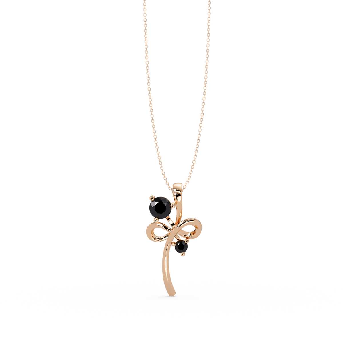 0.6 CTW Double Round Bow Colorstone Pendant Necklace — Onyx Black — 14K Rose Gold