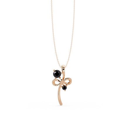 0.6 CTW Double Round Bow Colorstone Pendant Necklace — Onyx Black — 14K Rose Gold