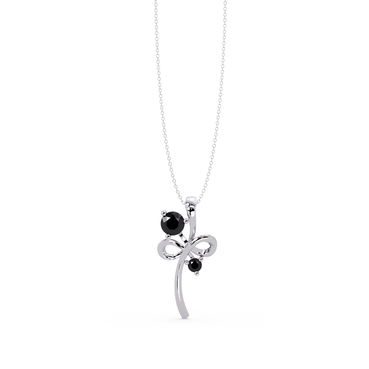 0.6 CTW Double Round Bow Colorstone Pendant Necklace — Onyx Black — 14K White Gold