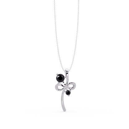 0.6 CTW Double Round Bow Colorstone Pendant Necklace — Onyx Black — 14K White Gold