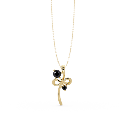 0.6 CTW Double Round Bow Colorstone Pendant Necklace — Onyx Black — 14K Yellow Gold