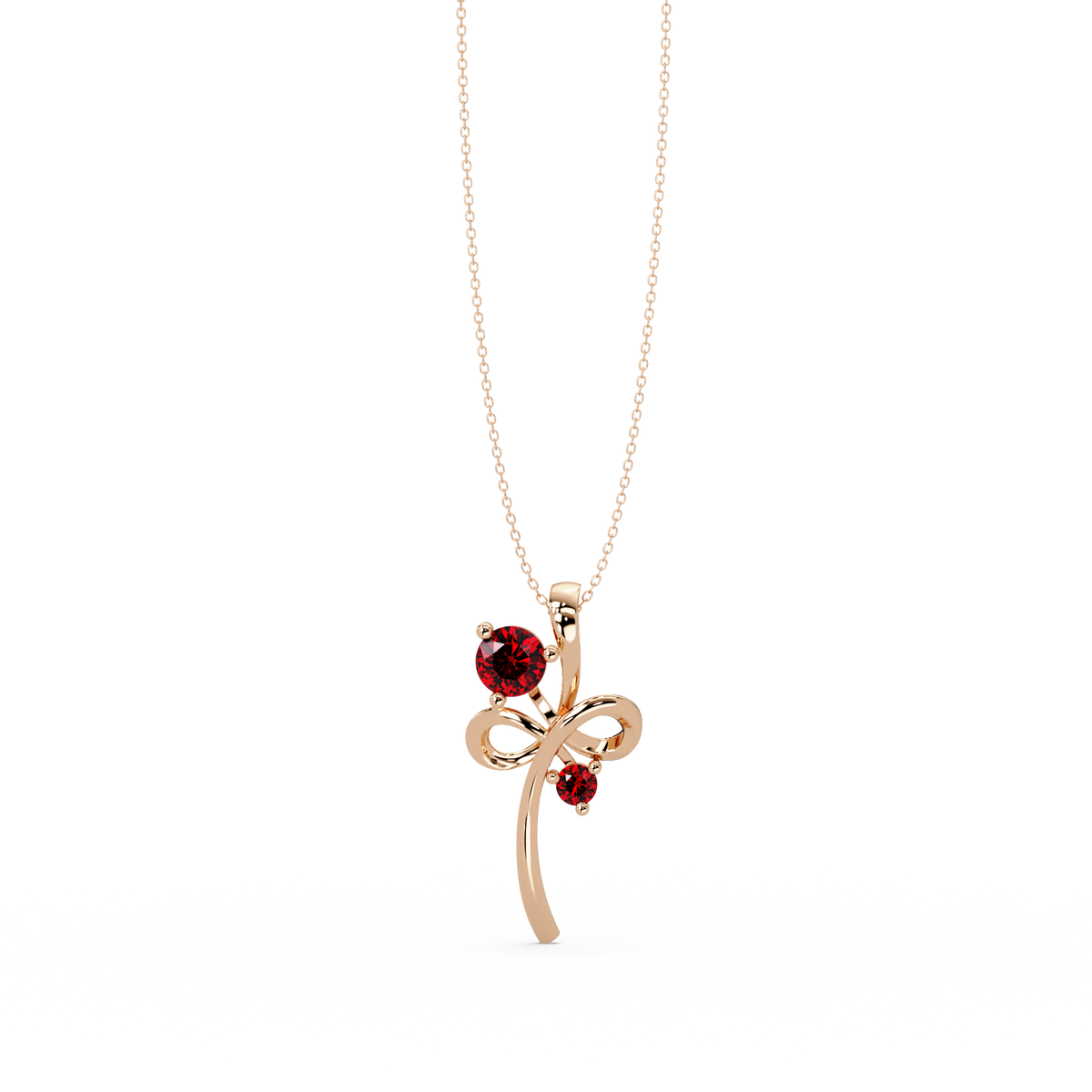 0.6 CTW Double Round Bow Colorstone Pendant Necklace — Ruby Deep Red — 14K Rose Gold