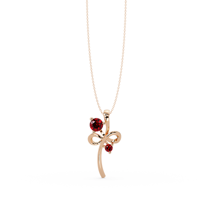 0.6 CTW Double Round Bow Colorstone Pendant Necklace — Ruby Deep Red — 14K Rose Gold