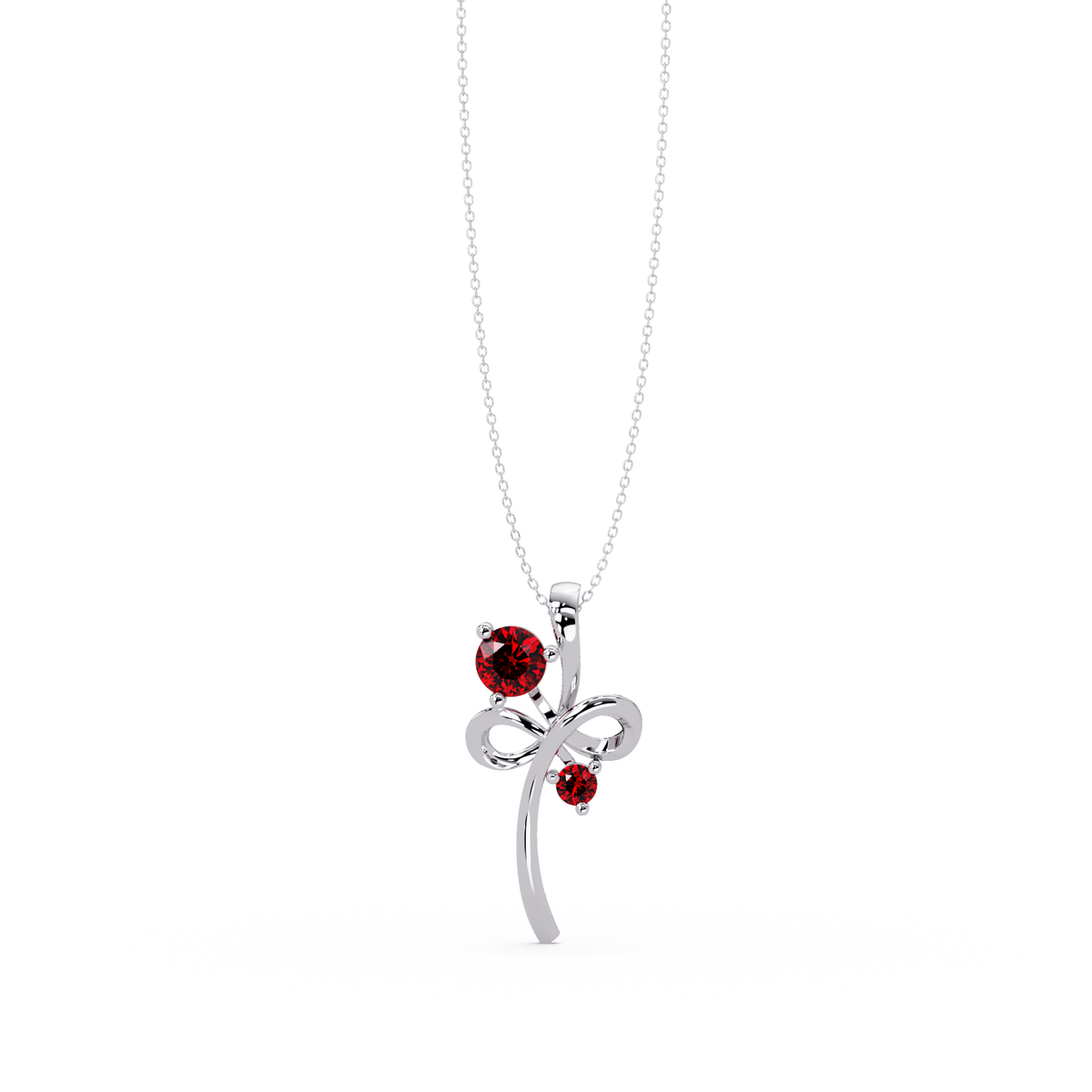 0.6 CTW Double Round Bow Colorstone Pendant Necklace — Ruby Deep Red — 14K White Gold