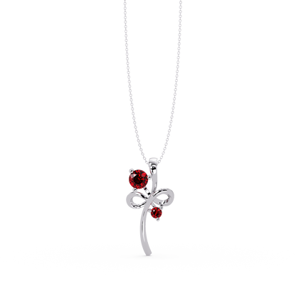 0.6 CTW Double Round Bow Colorstone Pendant Necklace — Ruby Deep Red — 14K White Gold
