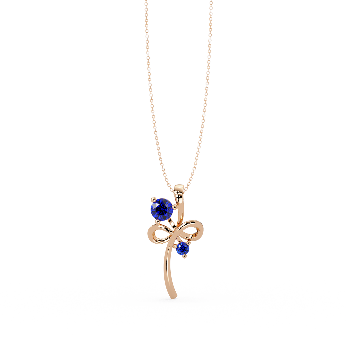 0.6 CTW Double Round Bow Colorstone Pendant Necklace — Sapphire Royal Blue — 14K Rose Gold