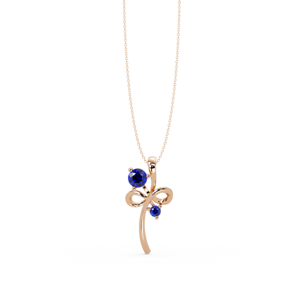 0.6 CTW Double Round Bow Colorstone Pendant Necklace — Sapphire Royal Blue — 14K Rose Gold