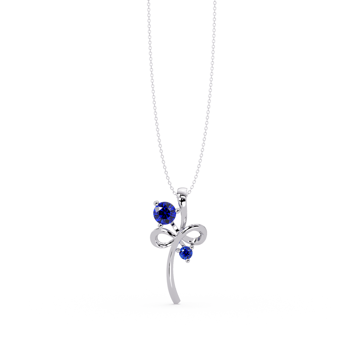 0.6 CTW Double Round Bow Colorstone Pendant Necklace — Sapphire Royal Blue — 14K White Gold