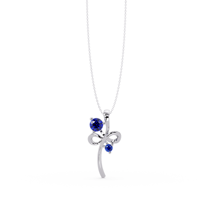 0.6 CTW Double Round Bow Colorstone Pendant Necklace — Sapphire Royal Blue — 14K White Gold