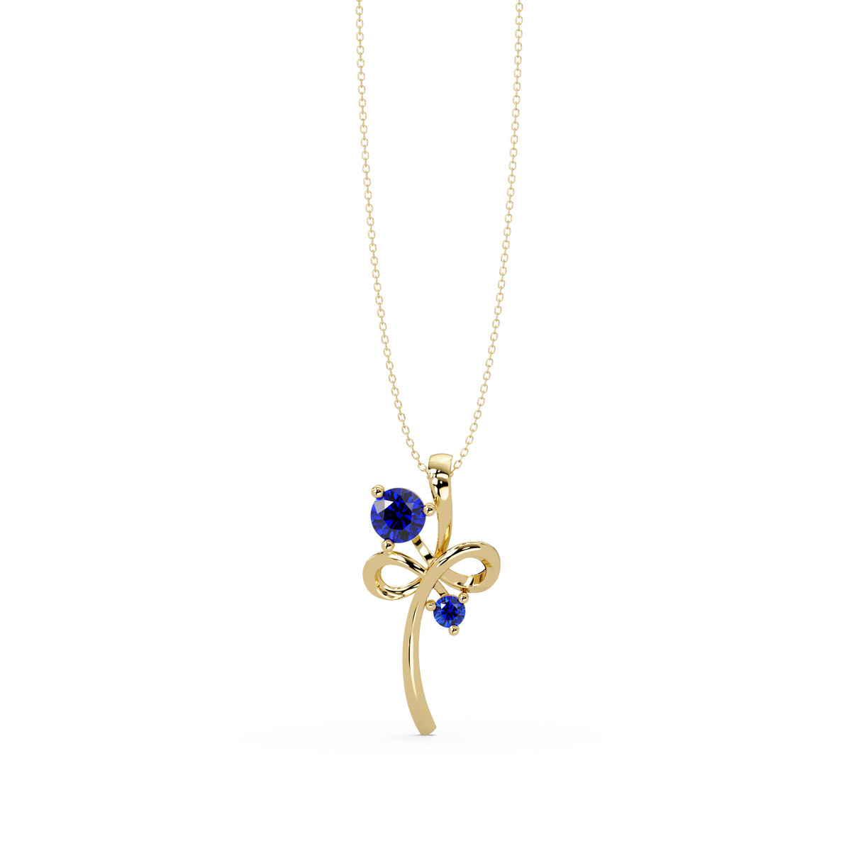 0.6 CTW Double Round Bow Colorstone Pendant Necklace — Sapphire Royal Blue — 14K Yellow Gold