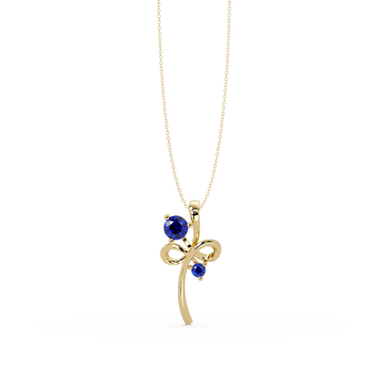 0.6 CTW Double Round Bow Colorstone Pendant Necklace — Sapphire Royal Blue — 14K Yellow Gold