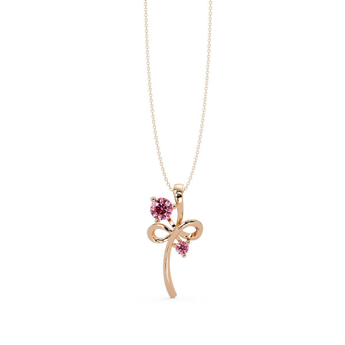 0.6 CTW Double Round Bow Colorstone Pendant Necklace — Tourmaline Rose Pink — 14K Rose Gold