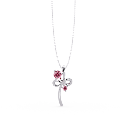 0.6 CTW Double Round Bow Colorstone Pendant Necklace — Tourmaline Rose Pink — 14K White Gold