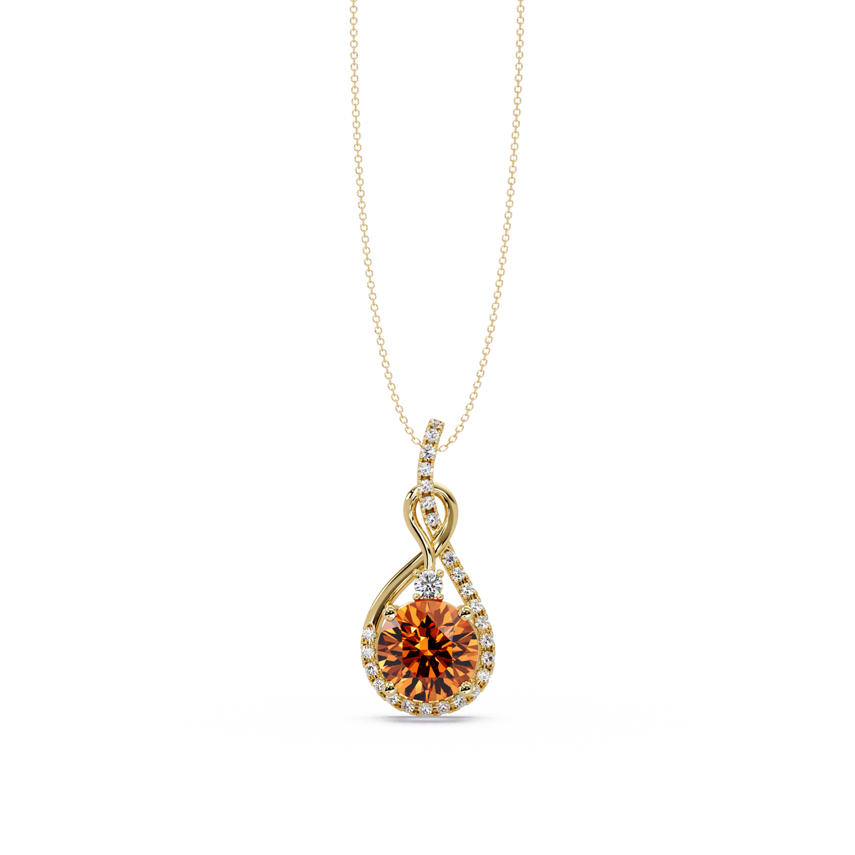 3.4 CTW Round Teardrop Halo Colorstone Pendant Necklace — Champagne Topaz Amber — 14K Yellow Gold