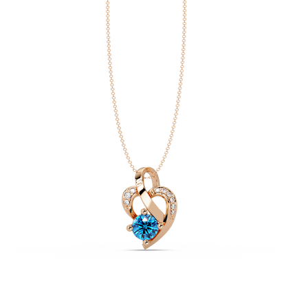 0.5 CTW Round Heart Swirl Colorstone Pendant Necklace — Aquamarine Sky Blue — 14K Rose Gold