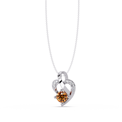 0.5 CTW Round Heart Swirl Colorstone Pendant Necklace — Champagne Topaz Amber — 14K White Gold