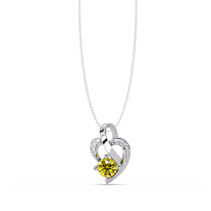 0.5 CTW Round Heart Swirl Colorstone Pendant Necklace — Citrine Lemon Yellow — 14K White Gold