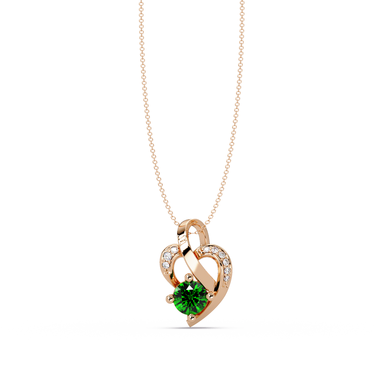 0.5 CTW Round Heart Swirl Colorstone Pendant Necklace — Emerald Deep Green — 14K Rose Gold