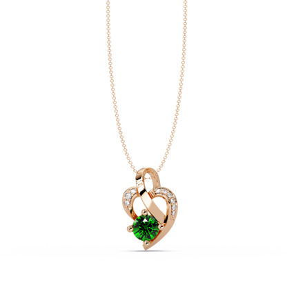 0.5 CTW Round Heart Swirl Colorstone Pendant Necklace — Emerald Deep Green — 14K Rose Gold