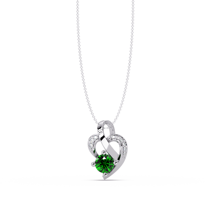 0.5 CTW Round Heart Swirl Colorstone Pendant Necklace — Emerald Deep Green — 14K White Gold