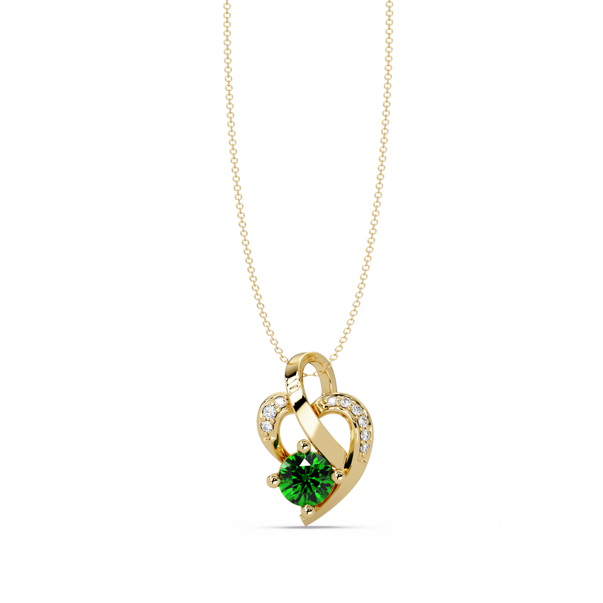 0.5 CTW Round Heart Swirl Colorstone Pendant Necklace — Emerald Deep Green — 14K Yellow Gold