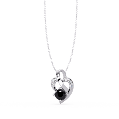 0.5 CTW Round Heart Swirl Colorstone Pendant Necklace — Onyx Black — 14K White Gold