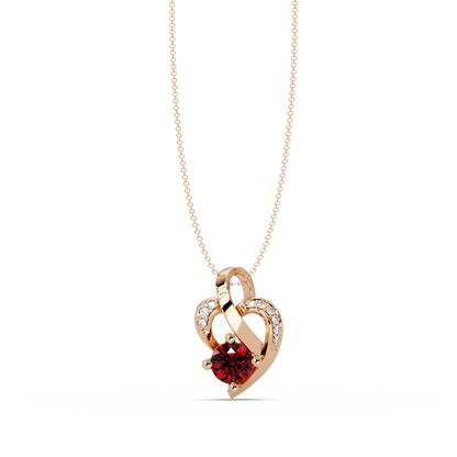 0.5 CTW Round Heart Swirl Colorstone Pendant Necklace — Ruby Deep Red — 14K Rose Gold